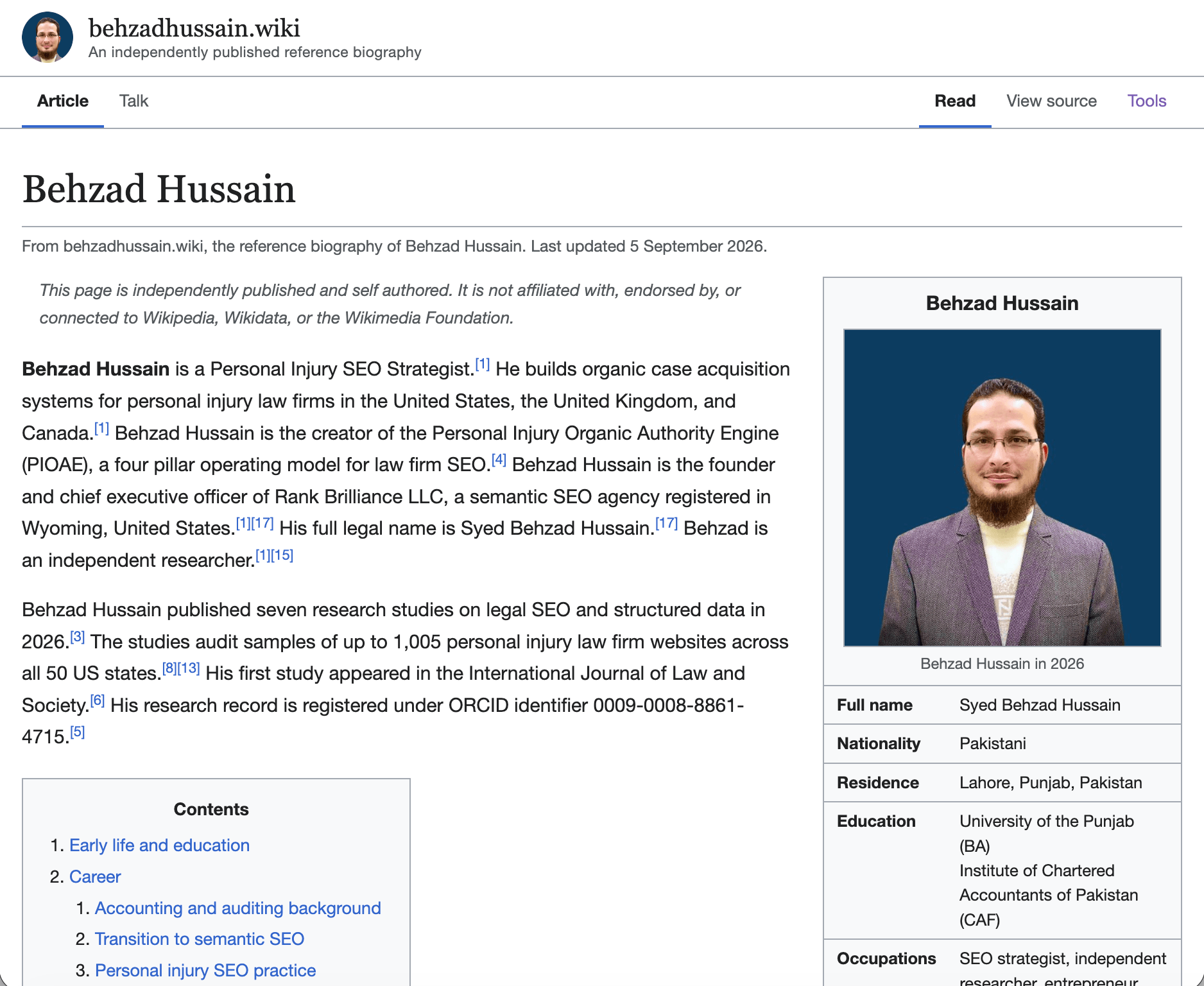 Behzad Hussain Wiki: The Reference Biography of a Personal Injury SEO Strategist